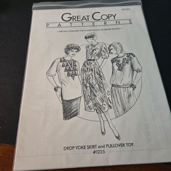 Great Copy Patterns #1225 Sewing/Serger Drop Yoke Skirt/Pullover Top 90s UNCUT - Picture 1 of 8